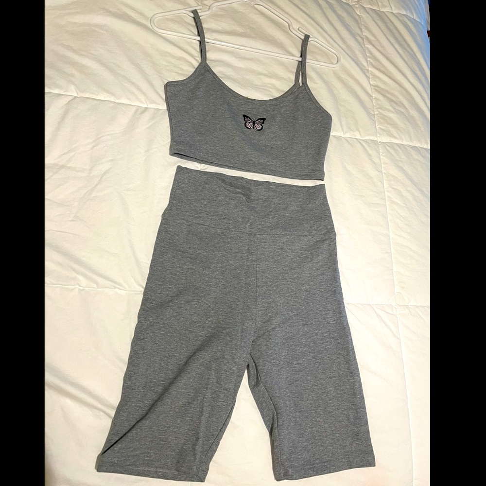 Gray biker short set